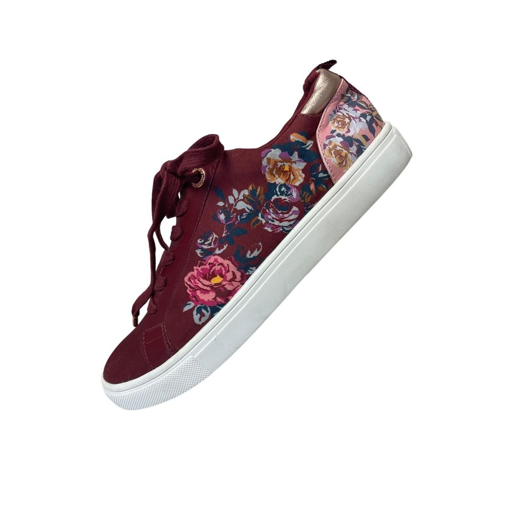 Matilda Jane Maroon‎ Floral Lace Up Cushioned Sneaker Shoes Size 6.5 Comfort